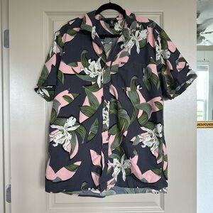 Volcom dark grey and pink floral shirt